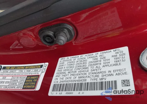 2022 Honda Cr-V Awd Touring z USA, uszkodzony, nr VIN 2HKRW2H93NH654358